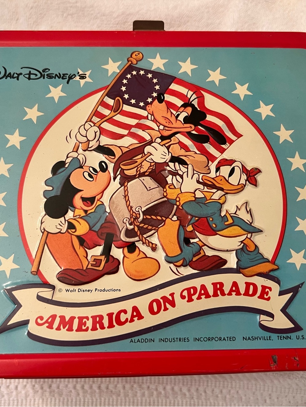 Vintage Disney Red and Aqua Metal Lunchbox by